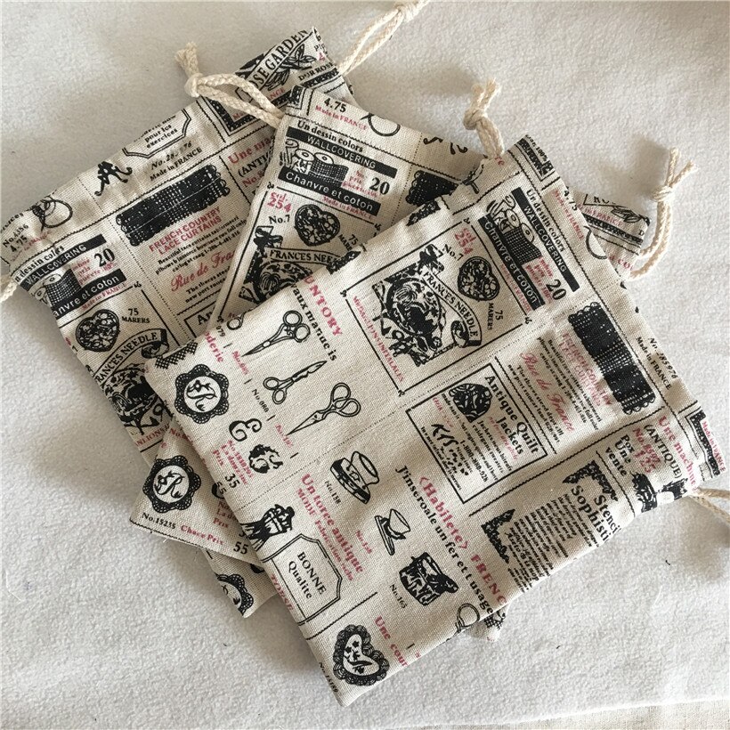 Yile katoenen linnen trekkoord multifunctionele organizer tas feesttas geïllustreerde engelse krant  n8502-2