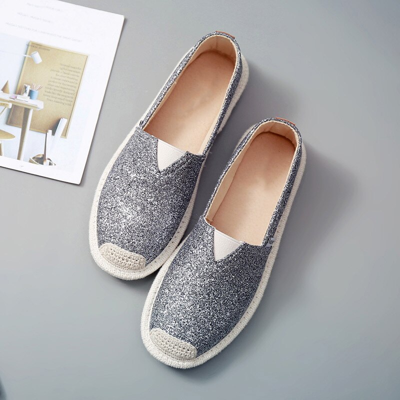 Zapatos planos informales para mujer, mocasines de pescador ostentosos, dorados y plateados, ligeros y poco profundos, zapatillas para niñas: sliver / 6,5