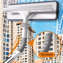 Glass Cleaning Tool with Extension Pole Adjustable Long Handle Window Cleaner with Flexible Head Detachable Window Washing Tool