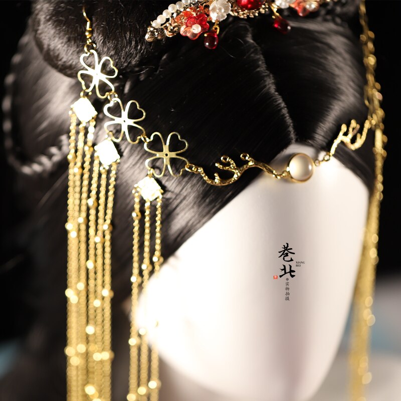 Rideau avec épingles à cheveux à franges fait à la main, pendentif à sourcils en plaqué or et argent Hanfu de style ancien, cheongsam, coiffure de mariée ac
