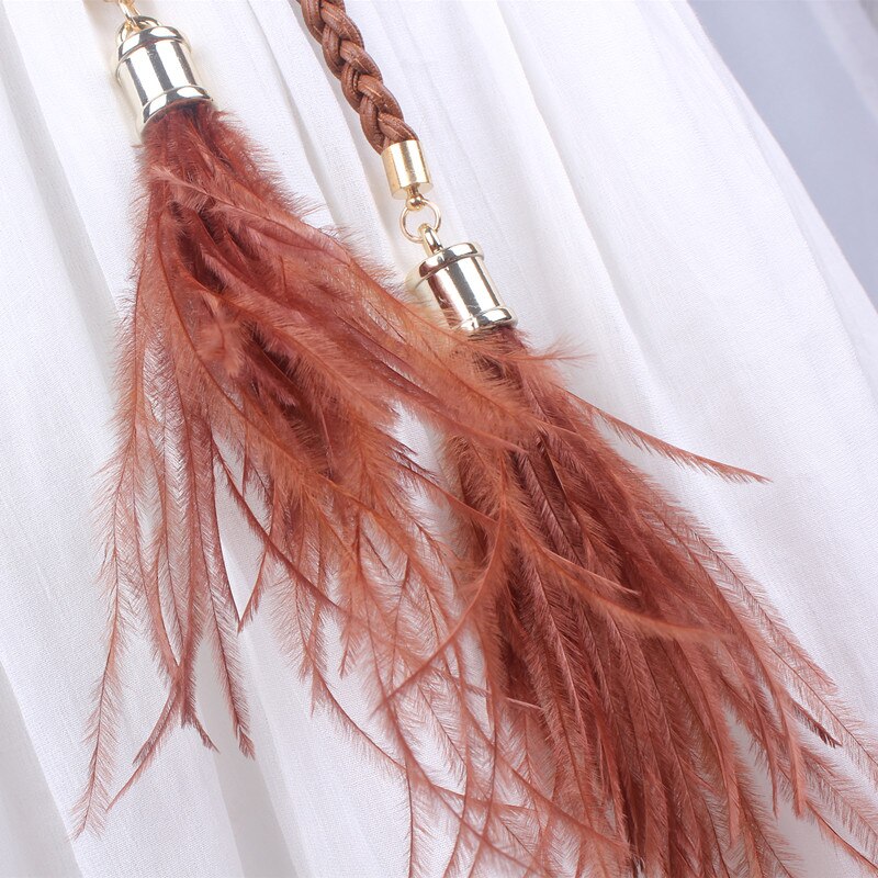 women knitted leather woven braid belt long tassel rope waist belts for dresses waistband knot decorated cotton string