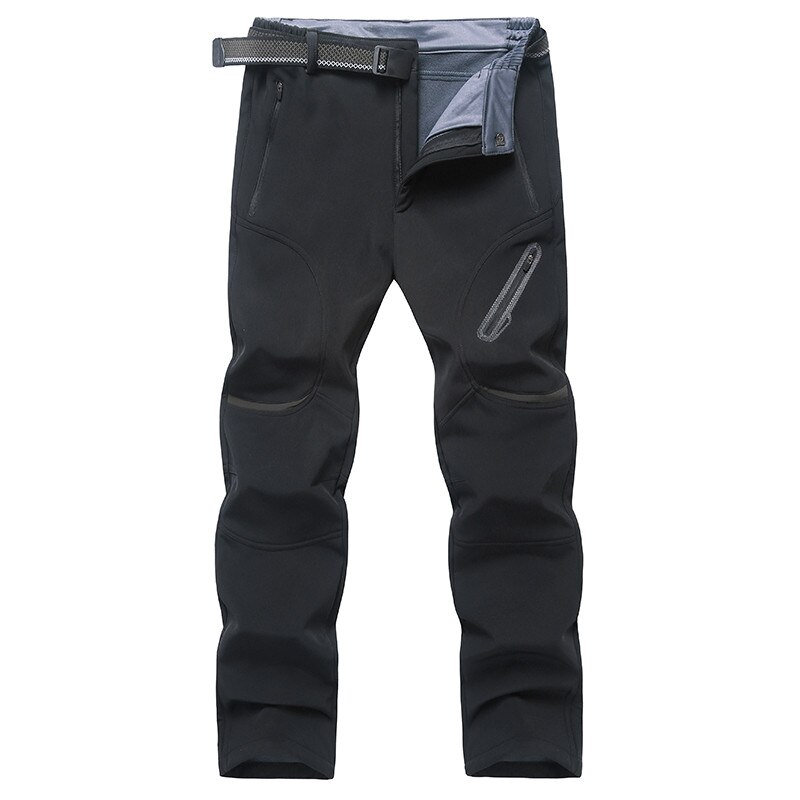 WWKK Winter Man Waterproof Camping Trekking Fleece Outdoor Hiking Pants Climb Fish Ski Softshell Thicken Trousers Oversized 9XL: Black / XXL