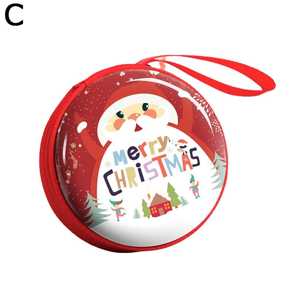 Leuke kerst portemonnee cartoon kinderen meisjes portemonnee oortelefoon organizer doos klein muntzakje kerst kerstman hanger: C
