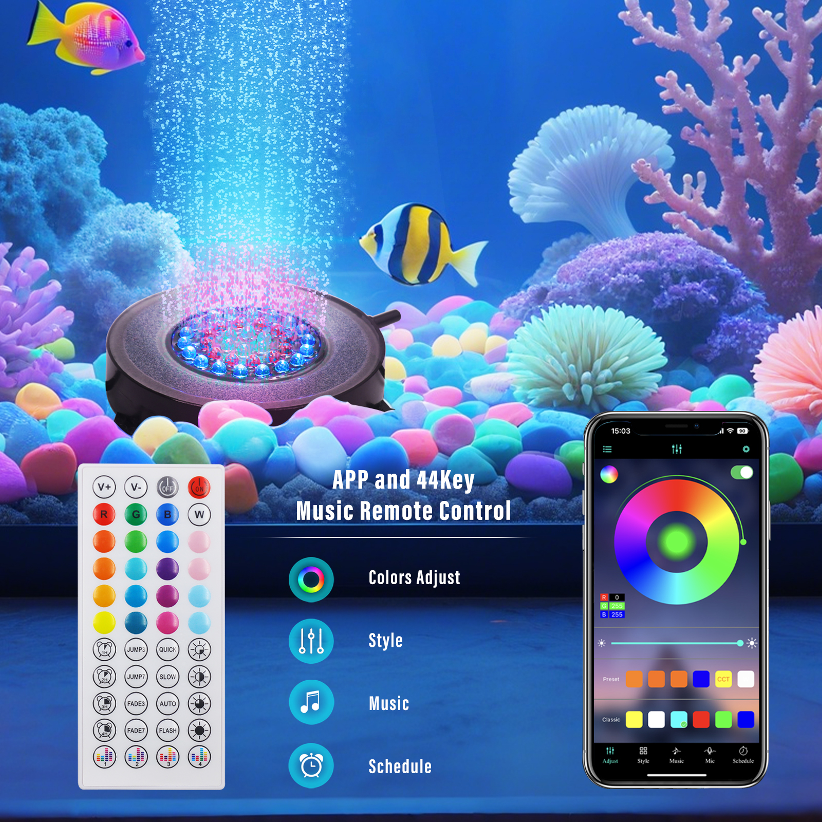 Onderwater Aquarium Licht Kleur Veranderend IP68 Waterdicht 36 LED Luchtlicht Aquarium Luchtbel Lamp Maken Zuurstof voor Aquarium