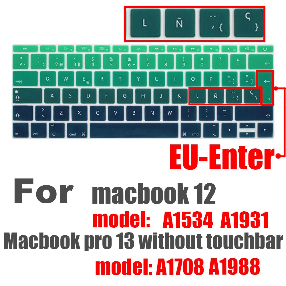 Hiszpański Laptop kolor silikonowa klawiatura pokrywa dla macbook pro13 A1708 A1988 12 &quot;retina A1534 A1931 folia ochronna klawiatura przypadku
