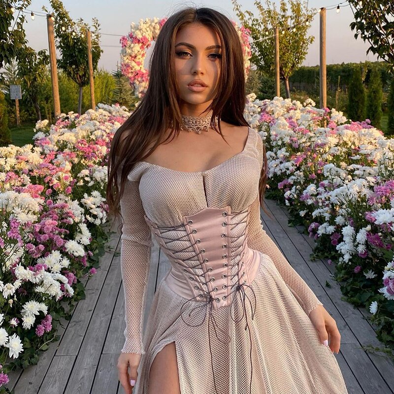 Kvinner bundet korsettbelter retro sateng dobbel snøring bred elastisk blonder opp bak bustier waspie belte cinch band overbust pluss størrelse