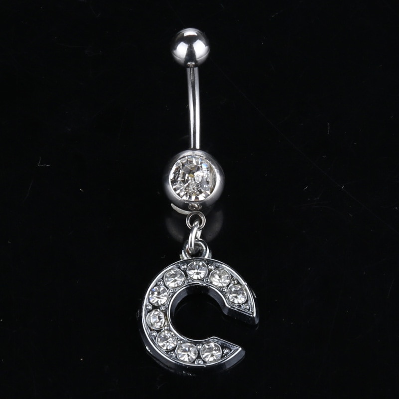26 brief Een om M stijl Charmant Piercing Crystal Rhinestone Ingelegd Navel Navel Ring rvs sieraden