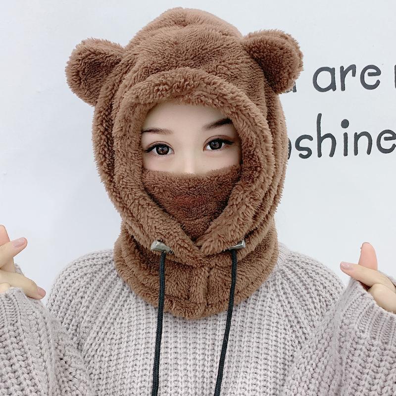 Winter Cute Selling Cute Bear Ears Warm Hat Windproof Neck Scarf Cap Student Women Children Plus Cashmere Cap