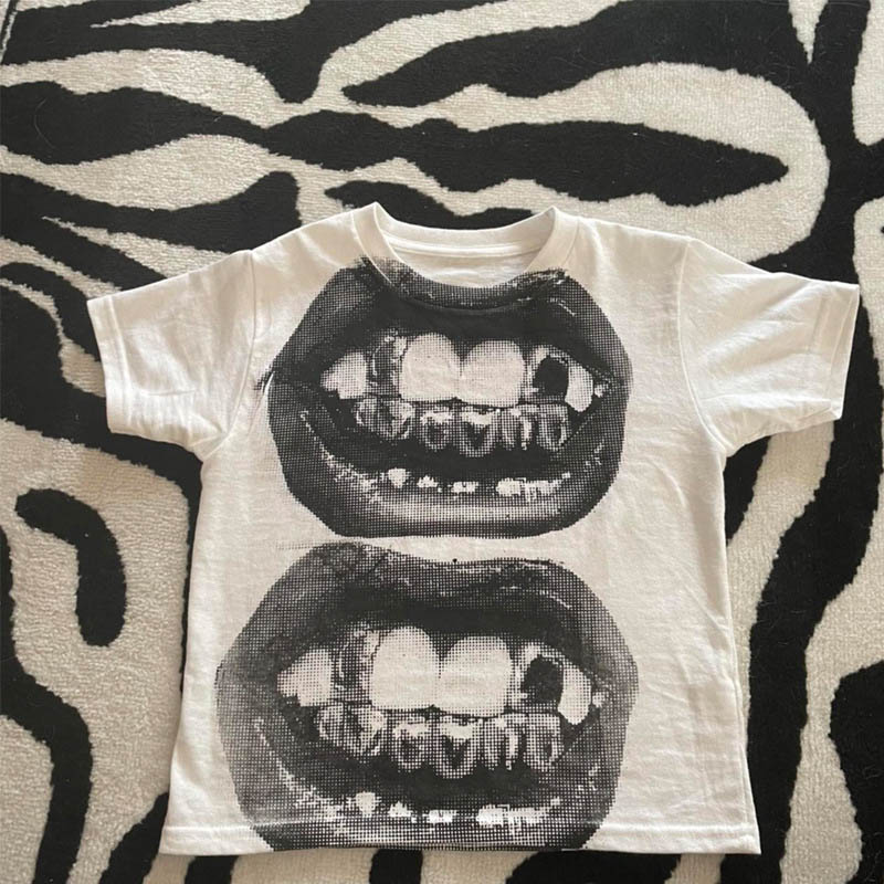 Punk Y2K bébé manches courtes haut gothique rue T-shirt femmes loisirs basique T-shirt femmes 2024 haut d'été E filles gothique EMO: S / WHITE