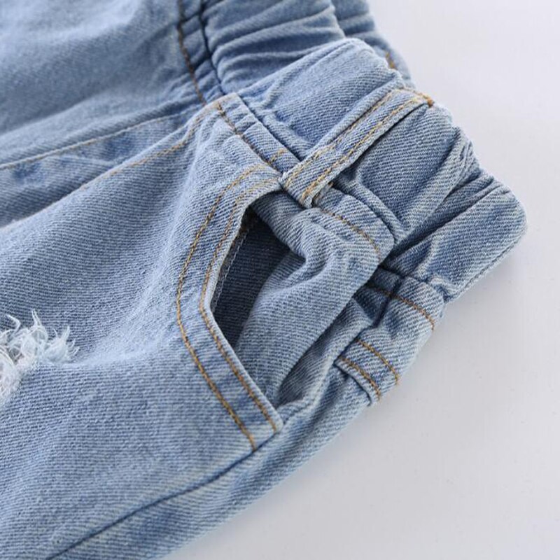 Jongens Gescheurde Jeans Mode Big Gat Jeans Elastische Taille Solid Denim Dunne Baby Jongens Jeans Baby denim Broek