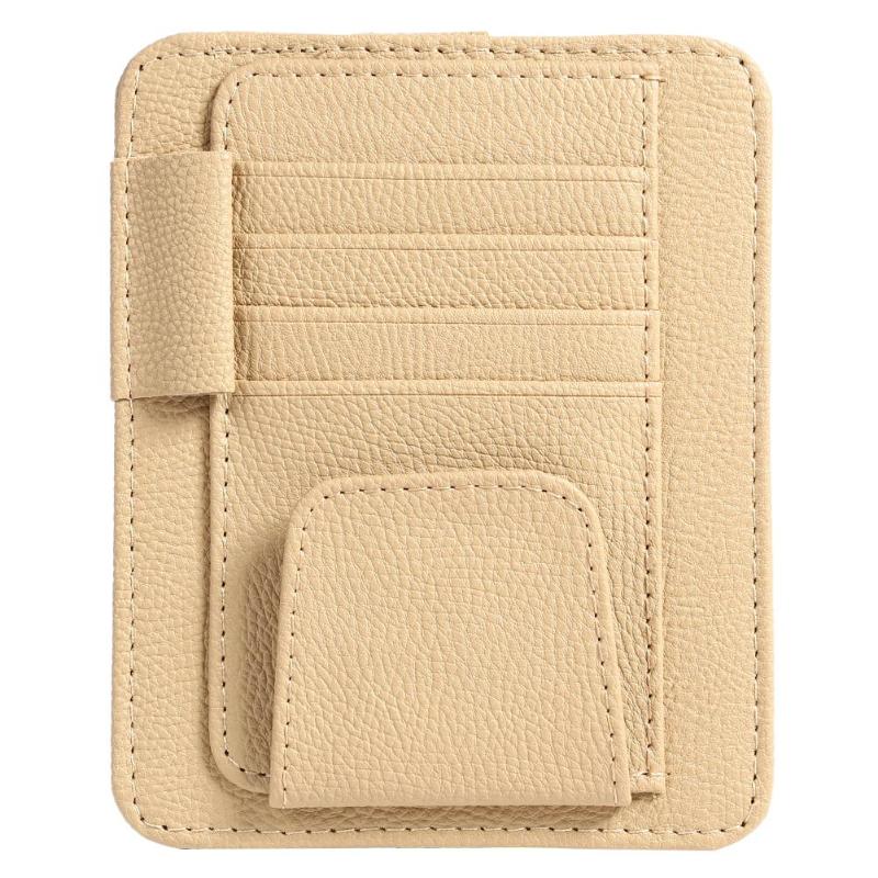 Pare-soleil intérieur de voiture, porte-cartes, organisateur, Clipper, tenir le stylo, les papiers, sac de billet, cintre, rangement: Beige