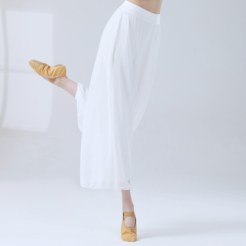 Culottes in chiffon da danza classica per donna Pantaloni a gamba larga a 2 strati Danza moderna Pratica fluida allentata costume di danza popolare cinese: Rosso