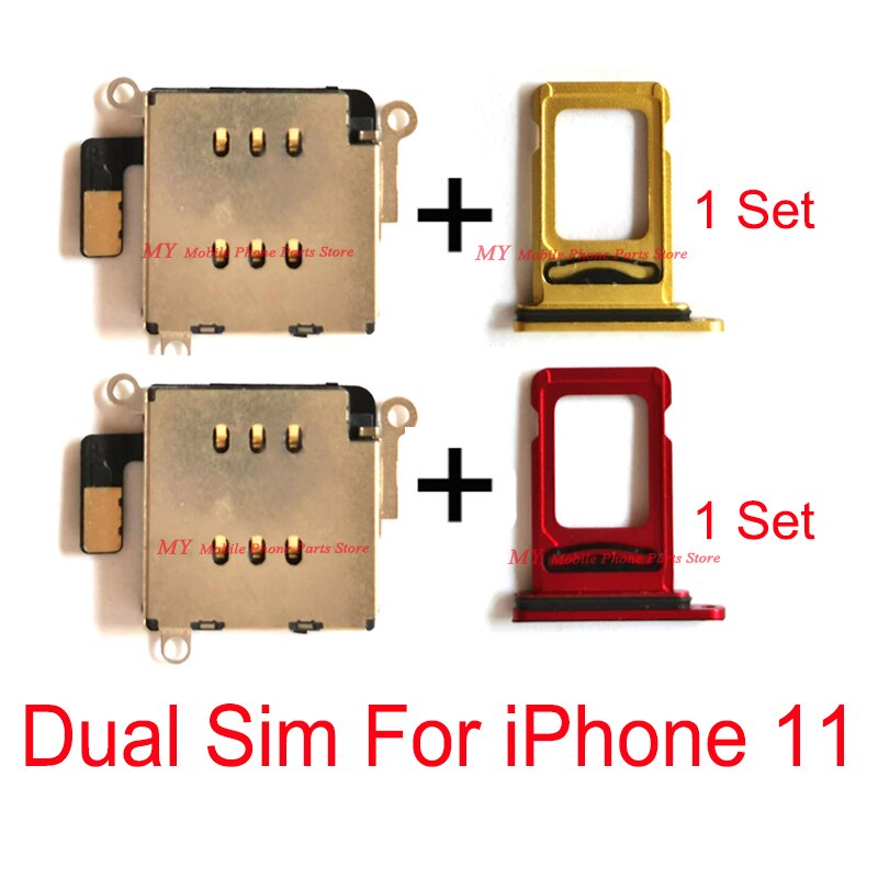 1 Set Dual Sim Card Slot Socket Flex Kabel + Dual Sim-kaart Lade Houder Reader Voor Iphone 11 IPhone11 vervangende Onderdelen