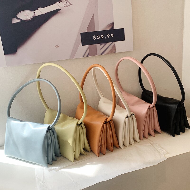 Candy Colors Armpit Shoulder Bags for Women Solid Color Soft Pu Leather Women's Handbag Travel Tote