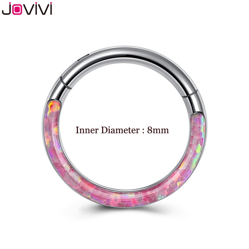 Jovivi Rvs 16G Twist Scharnierende Clicker Neus Septum Ring Synthetische Opal Hoop Wenkbrauw Lip Oor Ringen Body Piercing sieraden: Pink 8mm