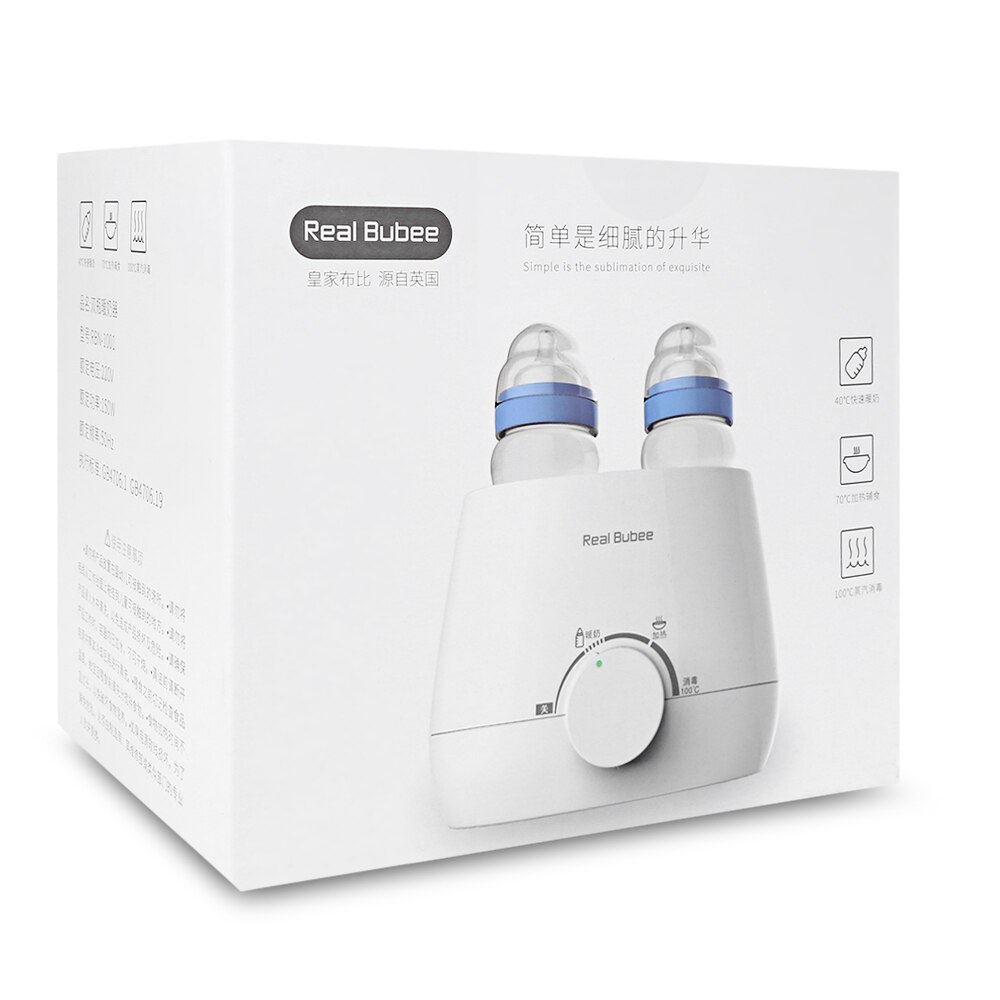 RealBubee 110V Electric Milk Food BPA Free Warmer Baby Feeding Double Bottle Sterilizer with 3 in 1 Function Mother Feeding Tool