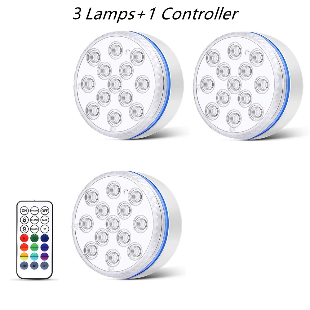 Updated Submersible Light Magnet Suction Cups IP68 Waterproof RGB Underwater Pool Lights for Pond Aquarium Garden Night Lamps: 3 Lamp 1 Controller / 8.5CM