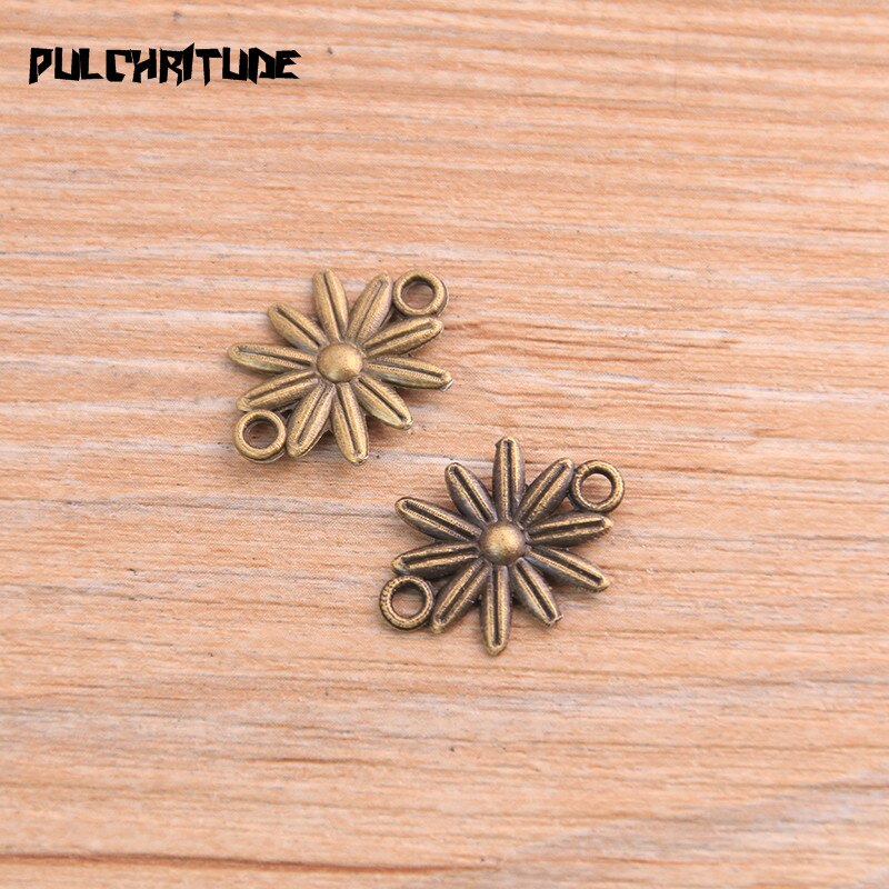 Pulchritude 30Pcs 14*20Mm Product Twee Kleur Bloem Charms Connector Sieraden Metalen Legering Sieraden Markering: Antique Bronze Plated