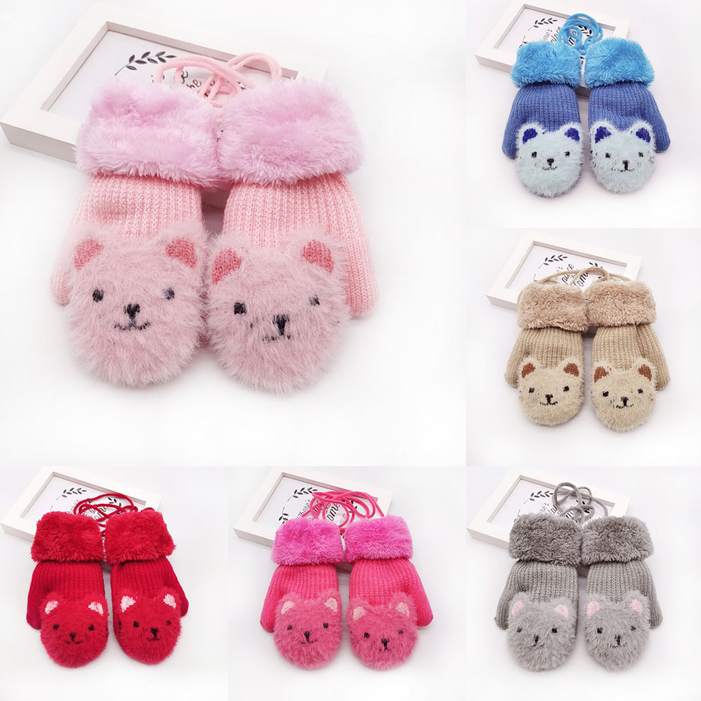 Children Kids Boys Girls Winter Cartoon Beer Patchwork Color Warm Knitted Gloves kids gloves mittens перчатки варежки guantes