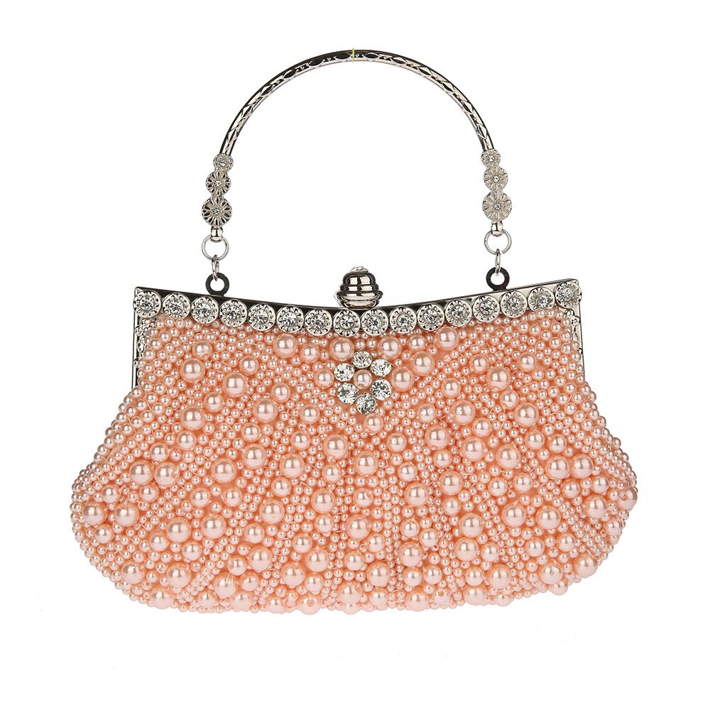 Kvinder bryllup clutches håndlavede luksus perle rhinestones beaded aftentasker dag clutch femme middagsselskab håndtaske pung: Champagne