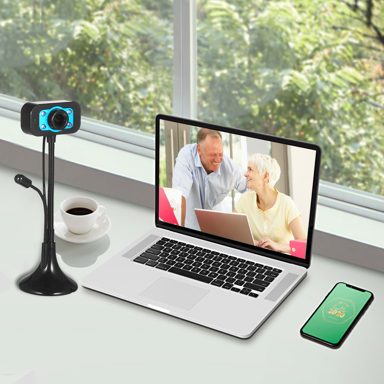 HD Webcam USB Desktop Laptop Camera Video Calling Computer Camera with Mic Night Version LED Light Flexible Rotatable stander