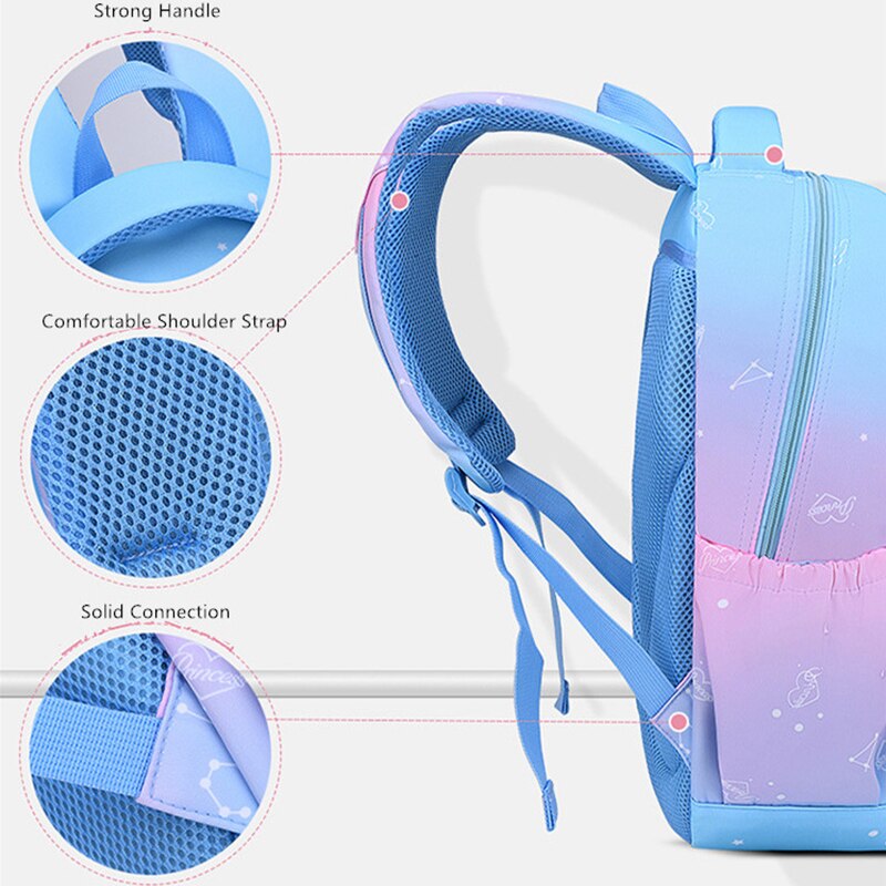 Girls Cute Princess School Bags Children Pink School Backpack Waterproof Hard-Wearing Bookbag Kids High Capacity Lightweight Sac