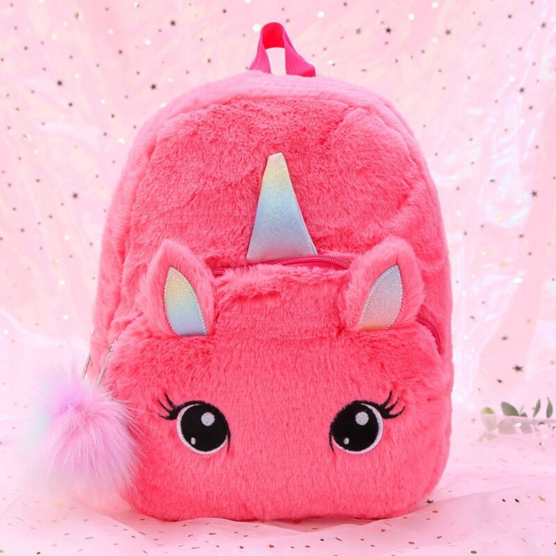 Plush Unicorn Backpack Fluffy Unicorn School Bag Baby Children School Bag Double Shoulder Bag For Kindergarten Girl Boy