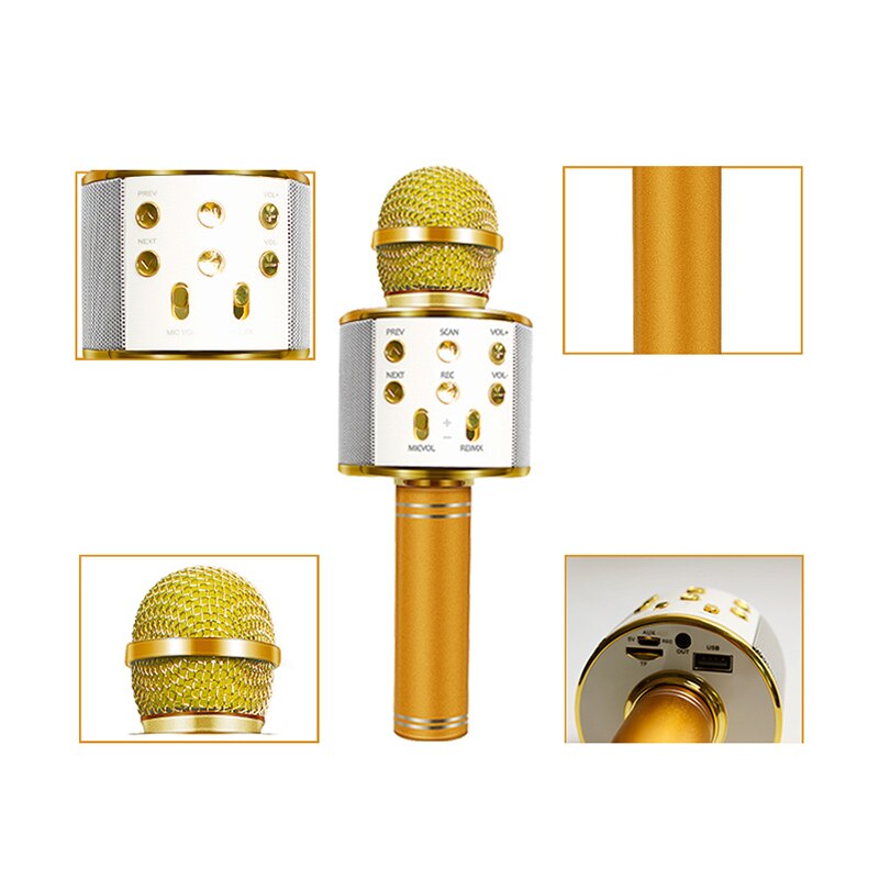 WS-858 Bluetooth Wireless Microphone Handheld Karaoke Mic USB Mini Home KTV For Music Playing Singing Speaker Player