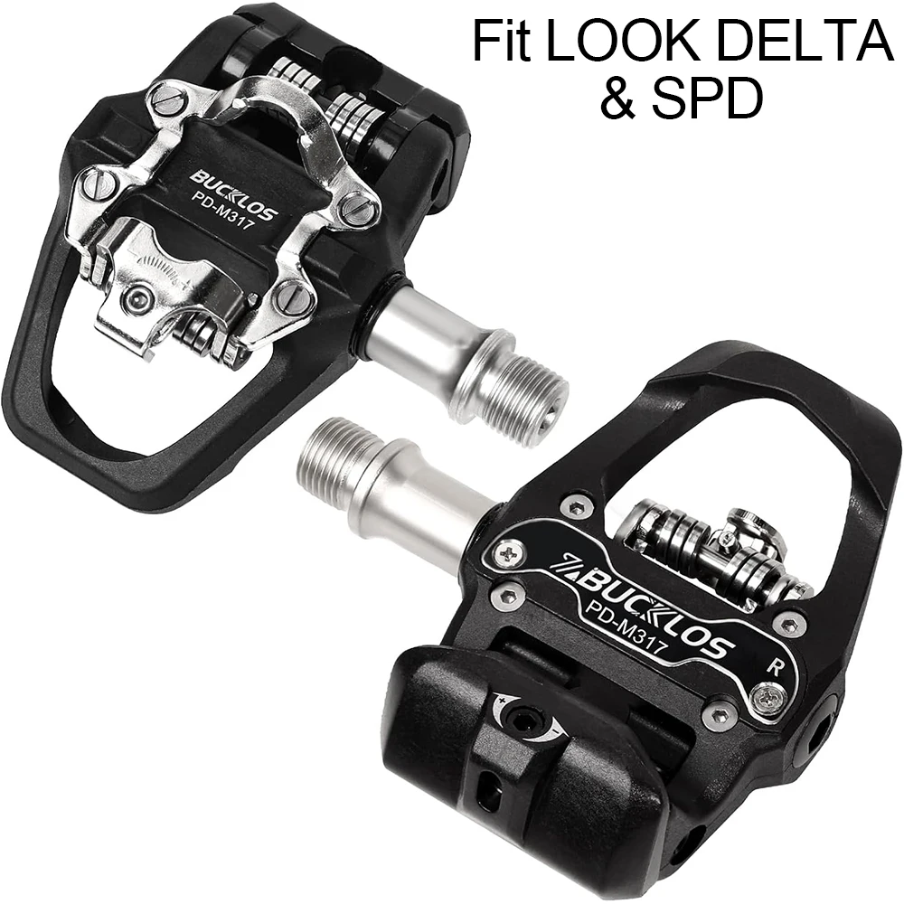 BUCKLOS para SPD/LOOK DELTA Pedal de bicicleta de doble función Pedal de bloqueo automático pedales de bicicleta de montaña de carretera con tacos de bicicleta: Rojo