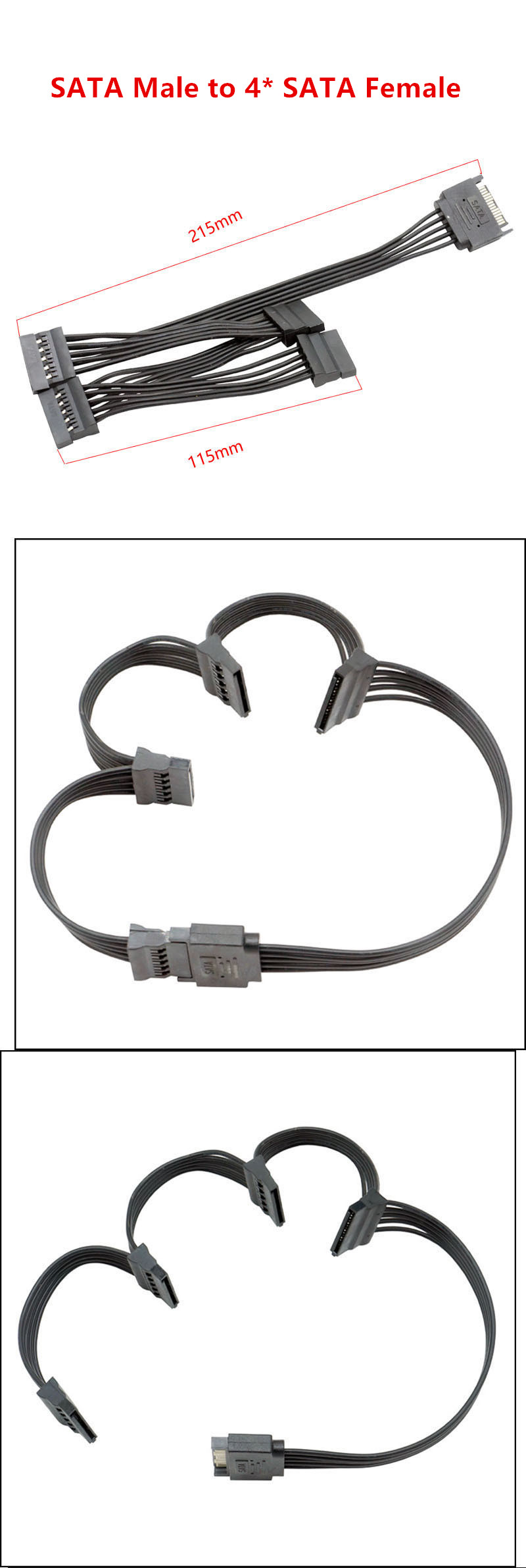 15 PIN Sata Power Splitter 15Pin SATA Male 1 to 3/4/5/6 SATA Female Power Splitter Adapter Cable: Red