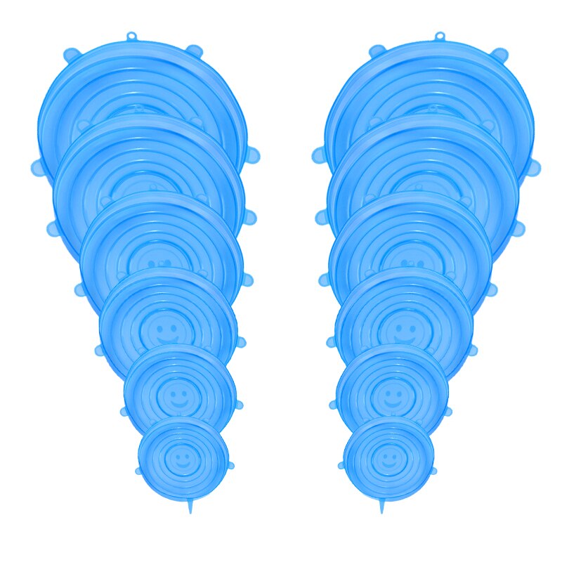 6/12 stuks siliconen rekdeksels universele voedsel siliconen wikkel kom pot deksel siliconen deksel pan koken keuken accessoires voedsel deksel: Blauw -12 stuks