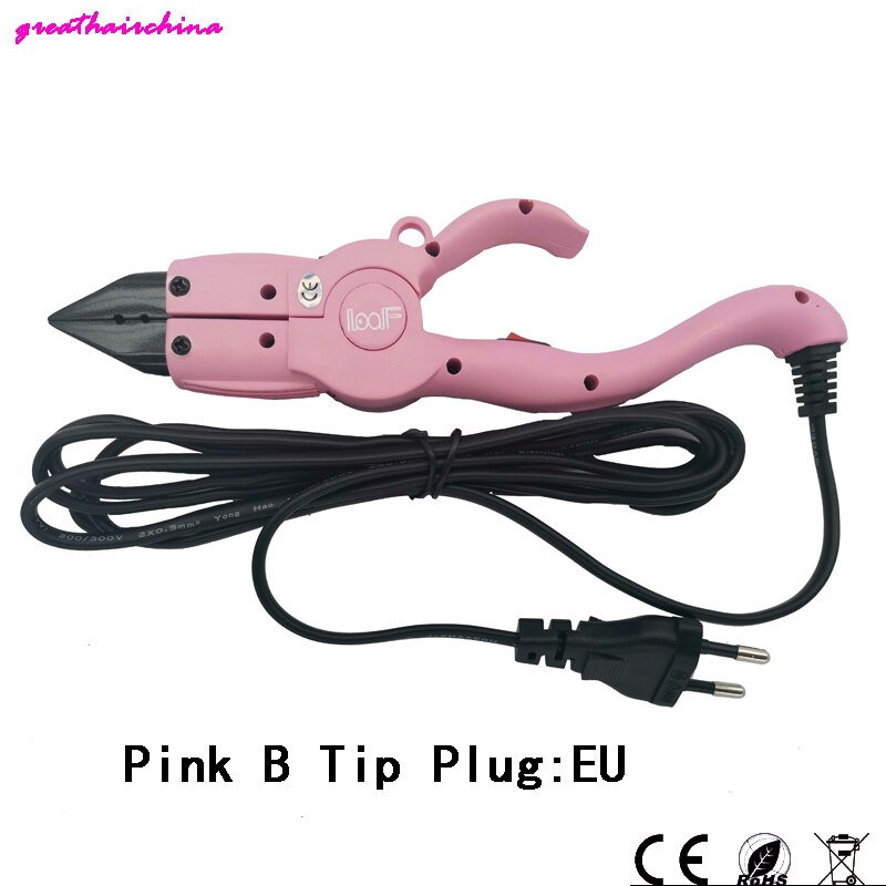 1Pcs Factory Outlet Temperatuur Constante Vlakke Plaat Fusion Heat Iron Hair Extension Keratine Bonding Gereedschap + Geïsoleerde Vingers: Pink  EU  plug  B