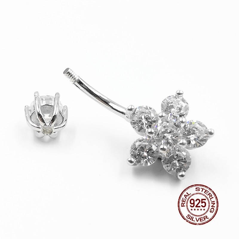 Hellolook Zirkoon Bloem Navel Piercing Ring 925 Sterling Zilveren Buik Buttton Ringen Sexy Belly Piercing Body Sieraden Navel Pierc
