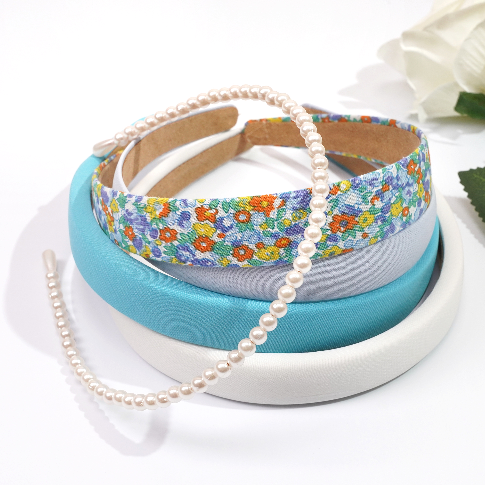 Diademas elegantes para mujer y niña, aro de cabeza de ala ancha, perlas de imitación decorativas, accesorios para el cabello de , 5 unidades por juego