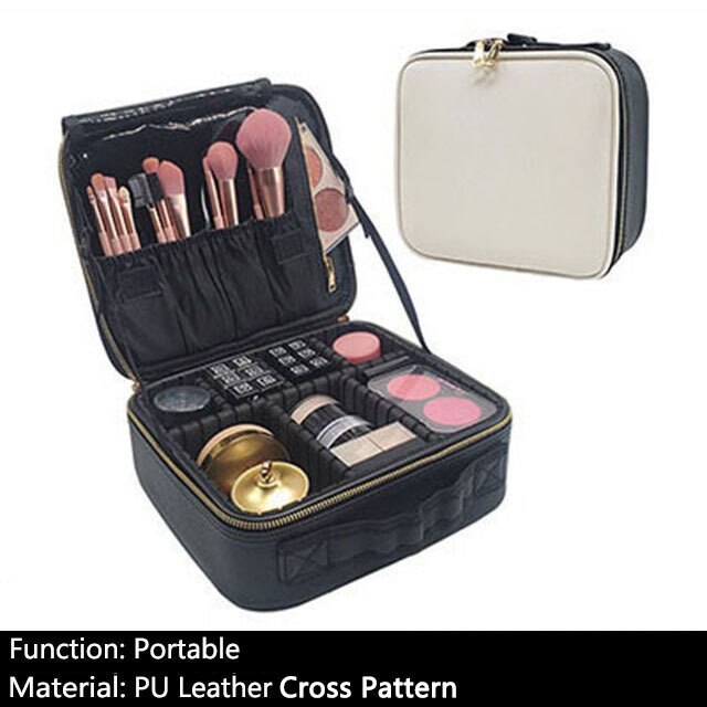 Female Beauty Makeup Case Brushes Organizer Storage Box Bolsa Maquillaje Women Cosmetic Bag For Makeup Suitcase: A White
