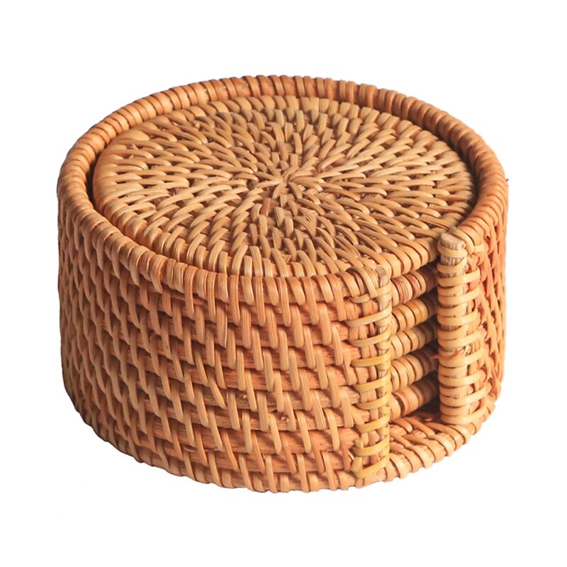 6 stk / drikkerunderlag satt til kungfu te tilbehør rundt servise servise matt råtnende vevd kopp matt diameter 8cm: misligholde tittel