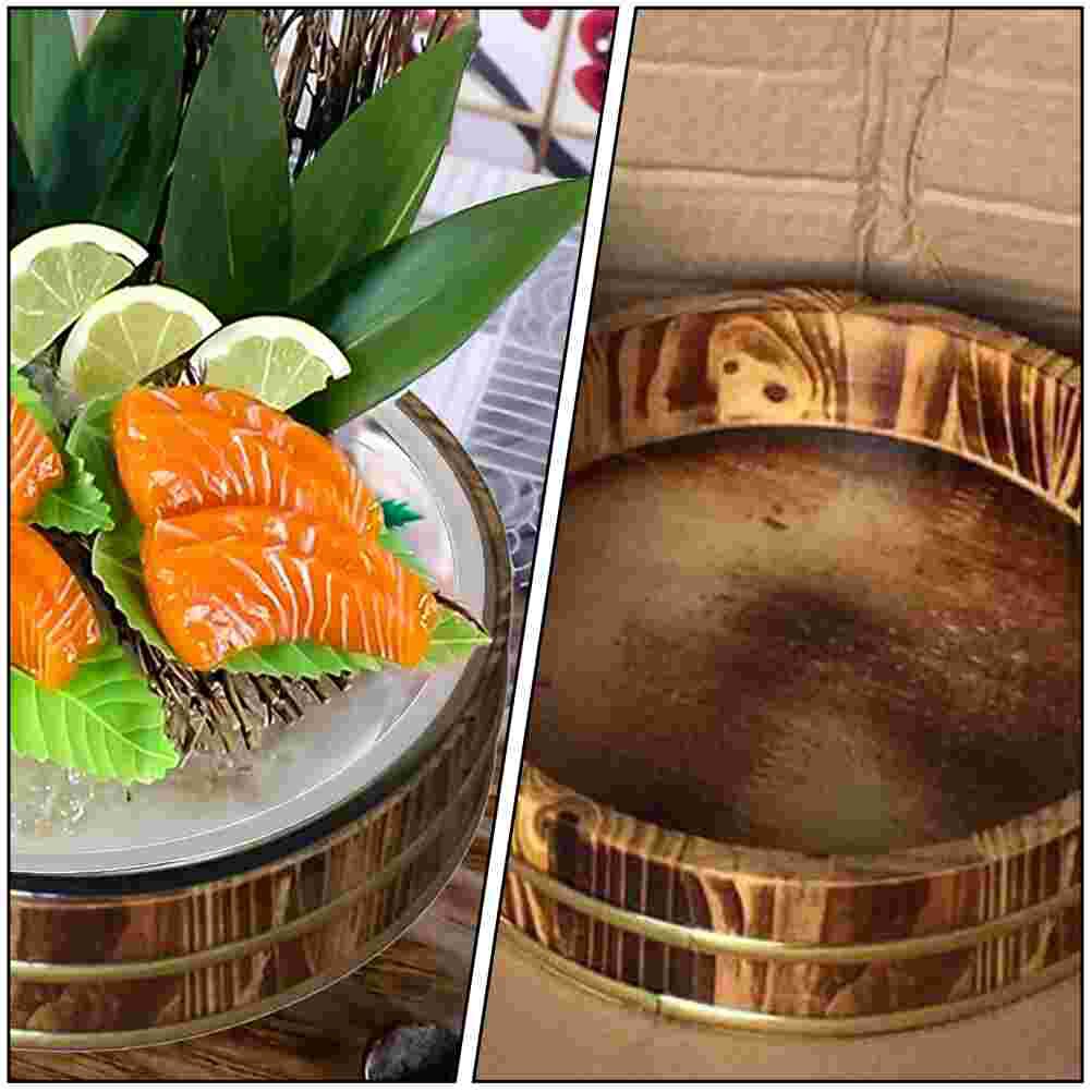 1 Pc Multi-functional Wooden Bucket Food Serving Tray for Restaurant Use