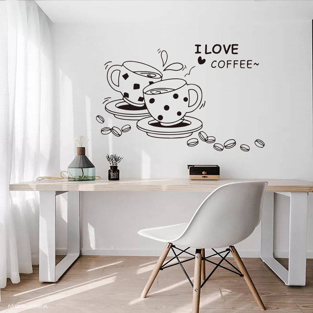 I Love Coffee Wall Sticker Coffee Cup Home Decoration Removable Wallpaper Living Room Kitchen Mural Cafe Stickers Decor
