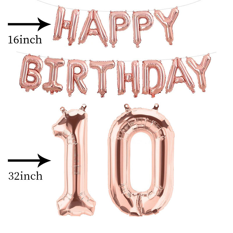 Globos de aluminio con números de feliz cumpleaños de oro rosa, decoraciones para fiestas para niños y adultos, niño y niña 10 11 14 15 18 25 30 35 40 50 60 70 años