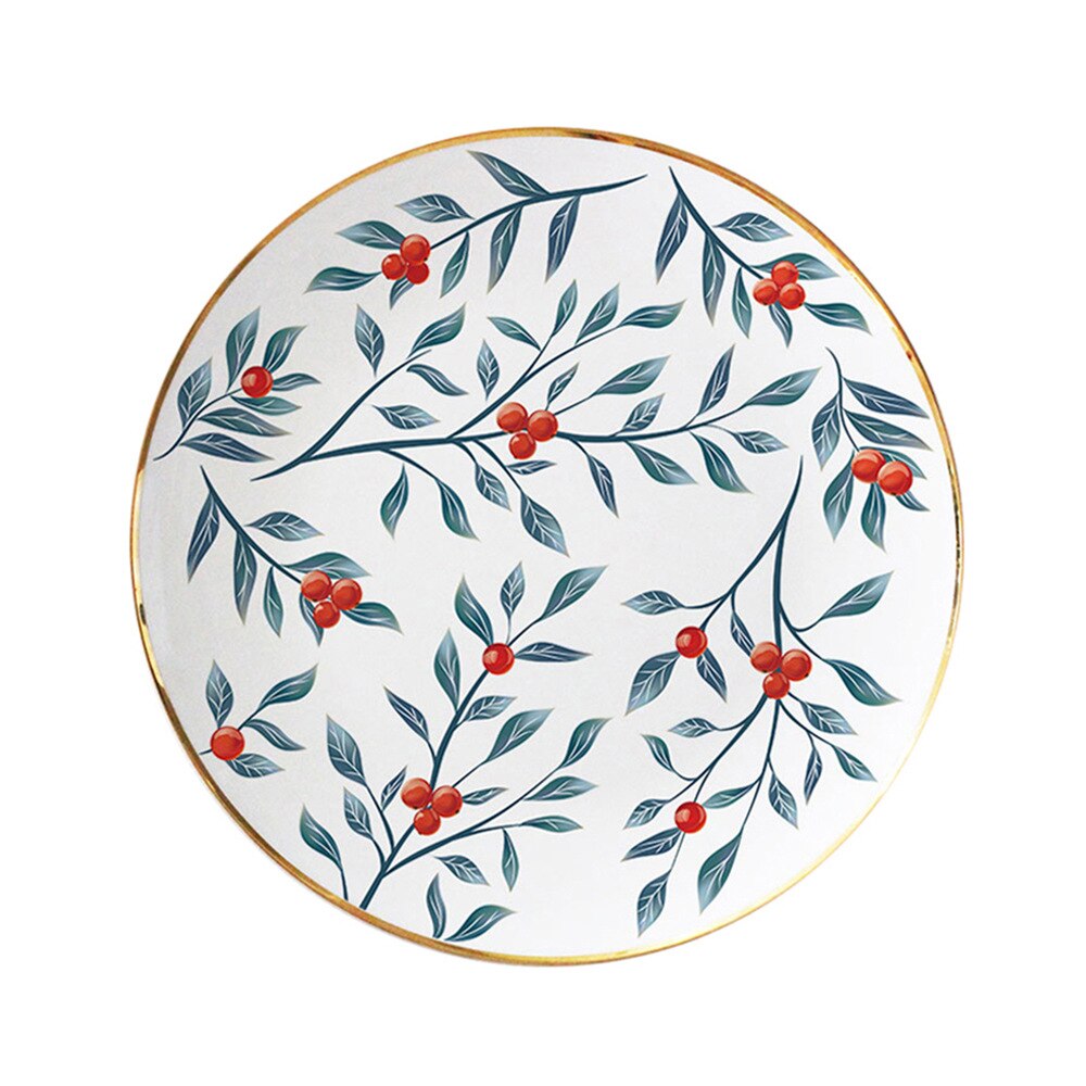Leaf Print Bone China Dinner Plate For Wedding Home Dishes and Plates Steak Deesert Round Plate Year Annual Decoration Plate: 10.5 inch