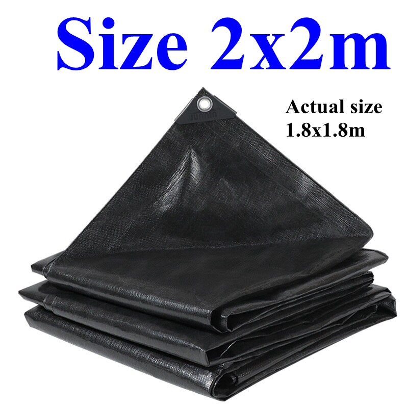 Zwart Pe Regendicht Doek Dekzeil Tuin Outdoor Luifel Zon Shade Sail Camping Boot Vrachtwagen Luifel Grondzeil Waterdicht Doek: 2x2m