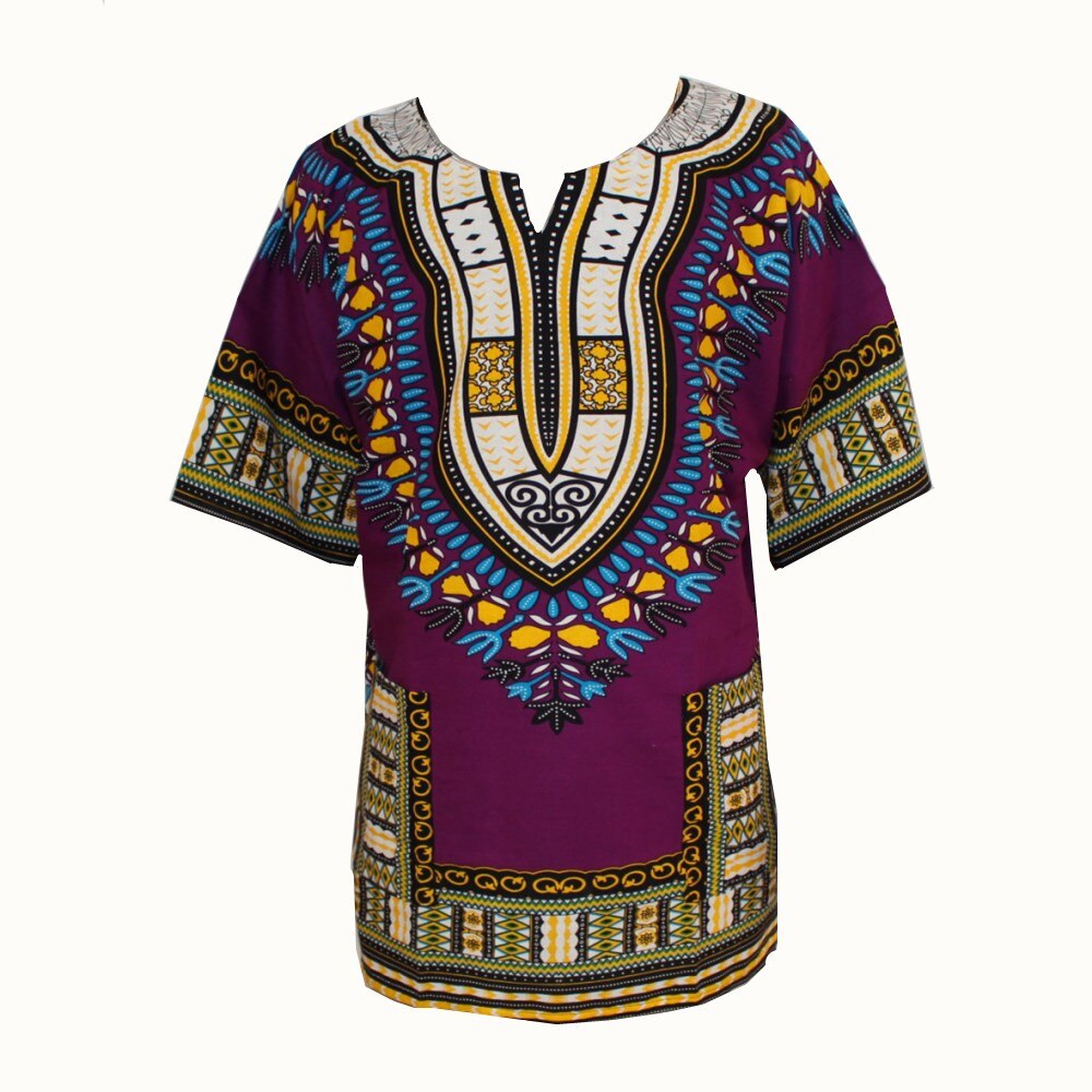 100% Katoen Afrikaanse Traditionele Print Korte Mouw Dashiki Kleding voor Mannen: Paars