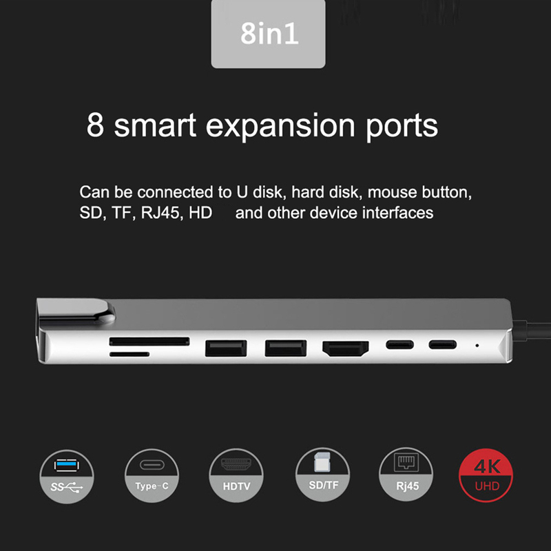 Usbc Hub Type C Tot 4K Hdmi-Compatibel Pd Snel Opladen Usb 3.0 Dock RJ45 Poort Sd/tf Kaartlezer Voor Computer Laptop Pc Hub Adapter