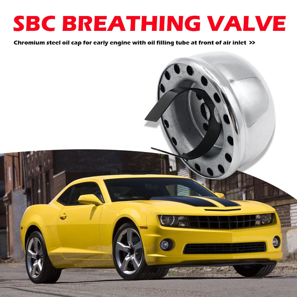 Oil Cover Push-in Valve Cover Breather Chrome Steel Oil Filler Breather Cap for SBC Small Block Chevy 283 327 350 Engine