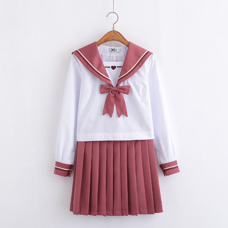 Academic Style School Uniforms Girls pink heart JK Uniform hats red Suit Student High School Japanese Preppy Sailor Suit jkx117