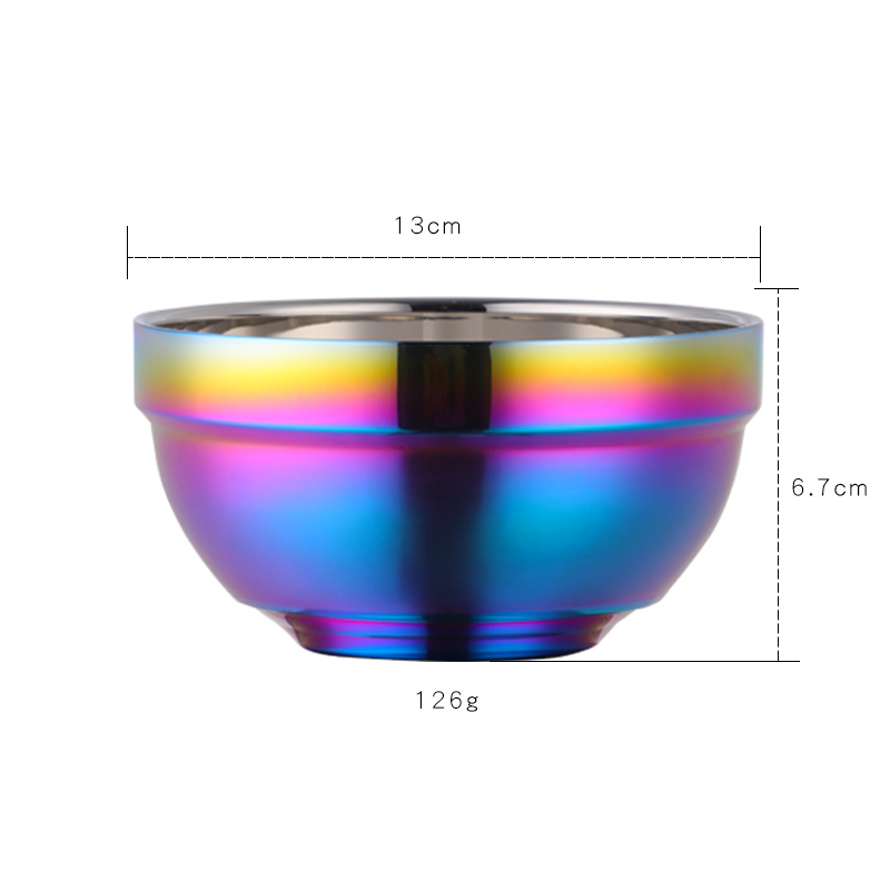 Grande tigela de macarrão de aço inoxidável tigelas não deslizamento dupla camada sopa bolinho tigelas panela quente utensílios cozinha: Rainbow NO.0-L