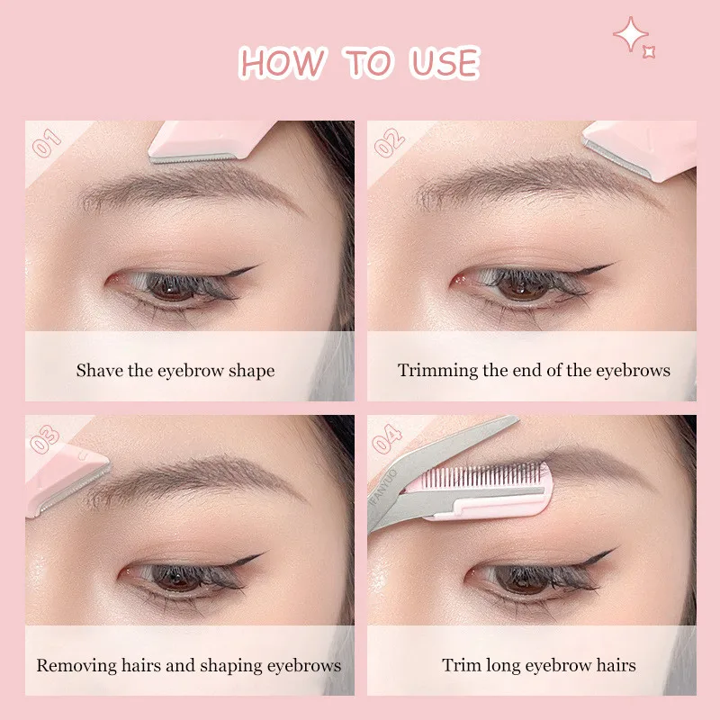 Augenbrauen schneider Schere mit Kamm Edelstahl Augenbrauen Wimpern Haars chere tragbare rosa Augenbrauen Trimmer Set Make-up Werkzeuge