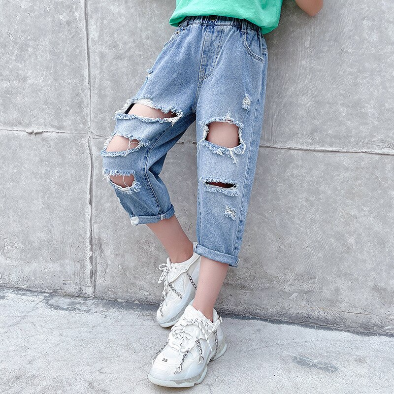 Jean déchiré pour enfant, pantalon court en Denim – Grandado