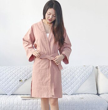 Mannen Vrouwen Koppels Japanse Stijl Yukata Kimono Pyjama Badjas Chinese Katoen Linnen Vest Ongedwongen Thuis Badjassen Nachtkleding: Pink / Men One Size
