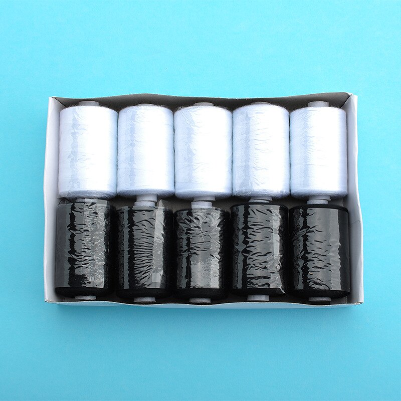 Hilo de coser 402 poliéster, 10 carretes/paquete, 1000 yardas/carrete para máquina de coser, costura a mano, costura multicolor: 08 Black White